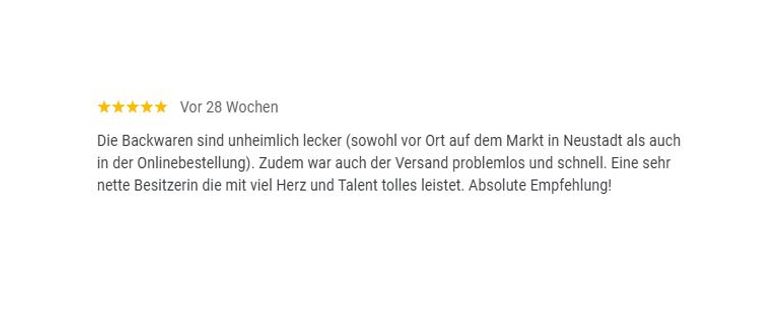 5 Sterne Google Bewertung Bewertung von 5 Sternen für ausgezeichneten Service und hervorragende Produktqualität.