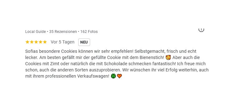5 Sterne Google Bewertung Bewertung mit fünf Sternen, Beschreibung eines Produkts, Service und Verarbeitung.